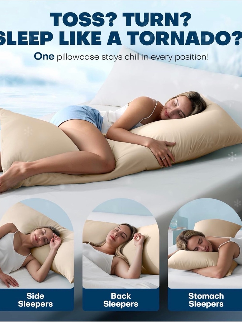 Ice Cooling Body Pillowcase for Hot Sleepers Stays Cool All Night Light Gray NEW - Picture 2 of 8